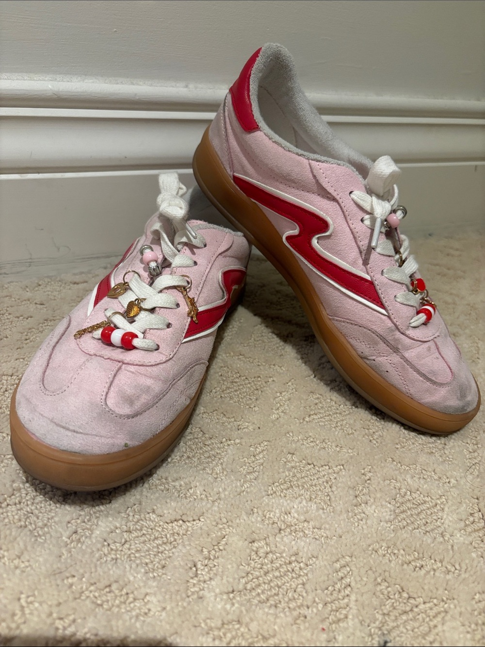 Pink and Red Sneakers with accent beads and charms